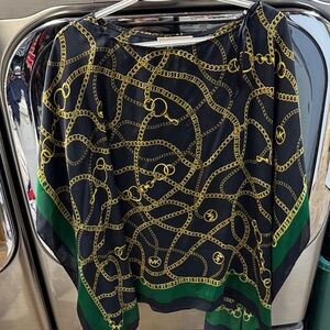 Michael Kors Navy and Gold Chain Scarf poncho blouse 1x